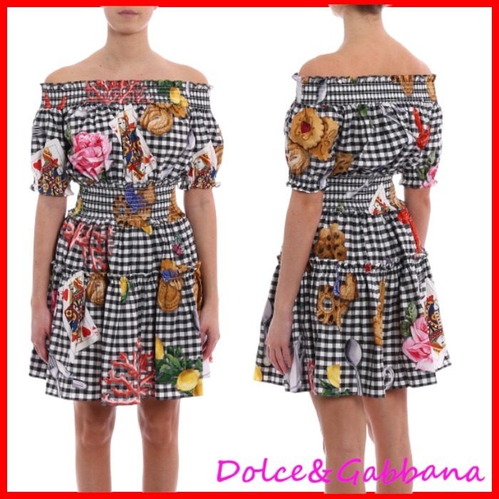 Dolce & Gabbana ロゴ 花柄 チェック ミニ フレアワンピース
