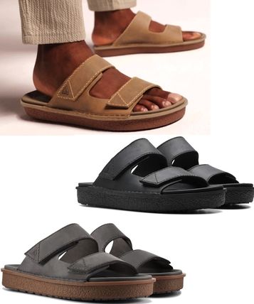 CLARKS スライド サンダル ブラック レザー ベルクロ スニーカー CLARKS スライド サンダル レザー ベルクロ スニーカー (Clarks