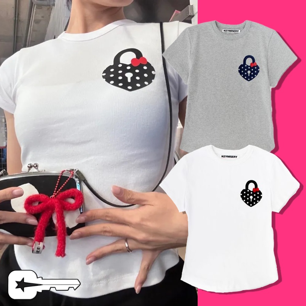Tシャツ・カットソー [KEYMISERY] Heartlock Dot Crop T-Shirt