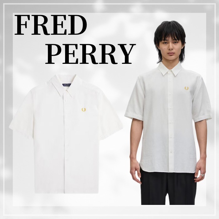 FRED PERRY☆ Textured Seersucker Shirt SNOW WHITE