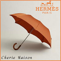 【高級感◎】HERMES ジャガード折りたたみ傘 ウッドハンドル