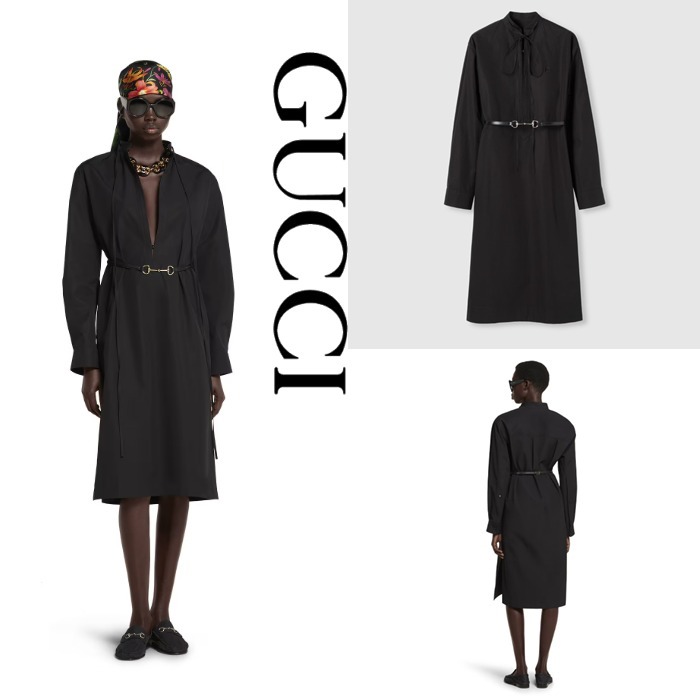 新作【GUCCI】ホースビットベルト付き コットンポプリン ドレス