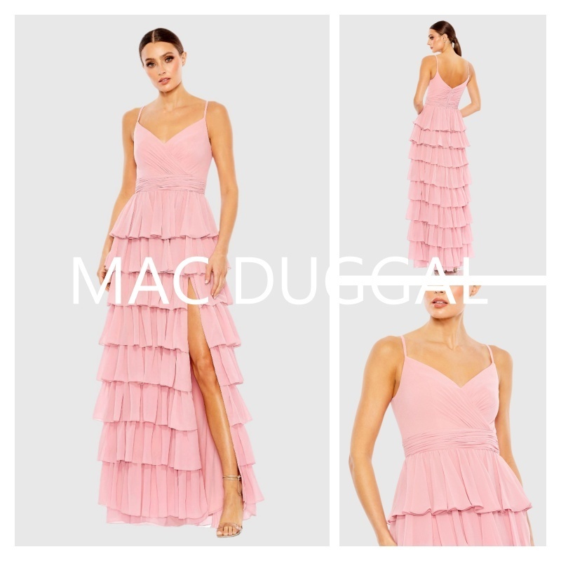 【Mac Duggal】ピンク Vネック スリーブレス ガウン
