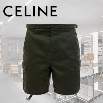 CELINE セリーヌ ショートパンツ カーキ 国内発送☆セリーヌ ロゴ ストラップ カーゴ ショートパンツ