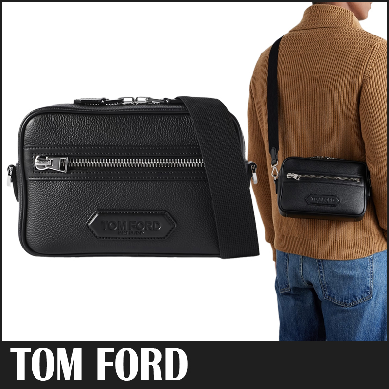 送料関税込 TOM FORD ロゴ グレインレザー メッセンジャーバッグ