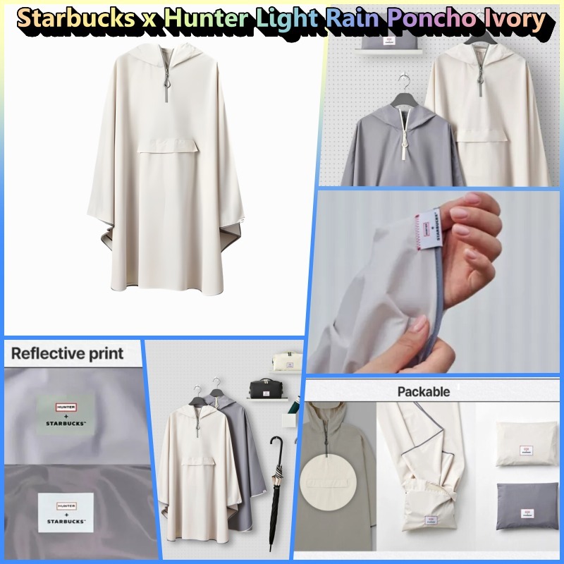 ★Starbucks x Hunter★Light Rain Poncho(限定,防水,軽量) Ivry