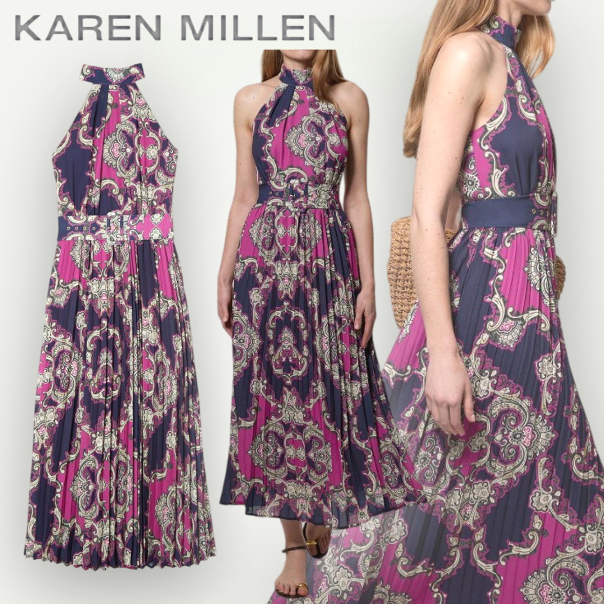 【KAREN MILLEN】ジョーゼット ホルターネック マキシ ドレス
