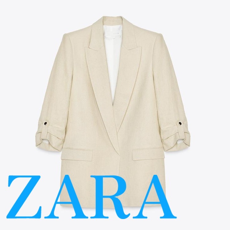 【ZARA】ロールアップスリーブ リネンブレンド ジャケット