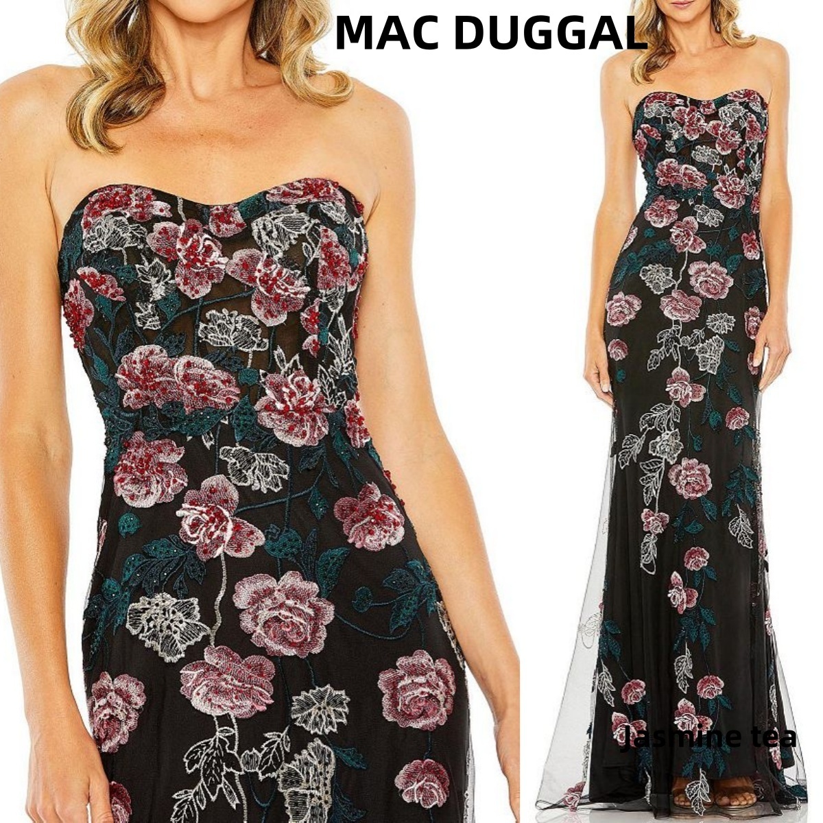 ★セール♪★MAC DUGGAL ストラップレス花柄刺繍ガウン★