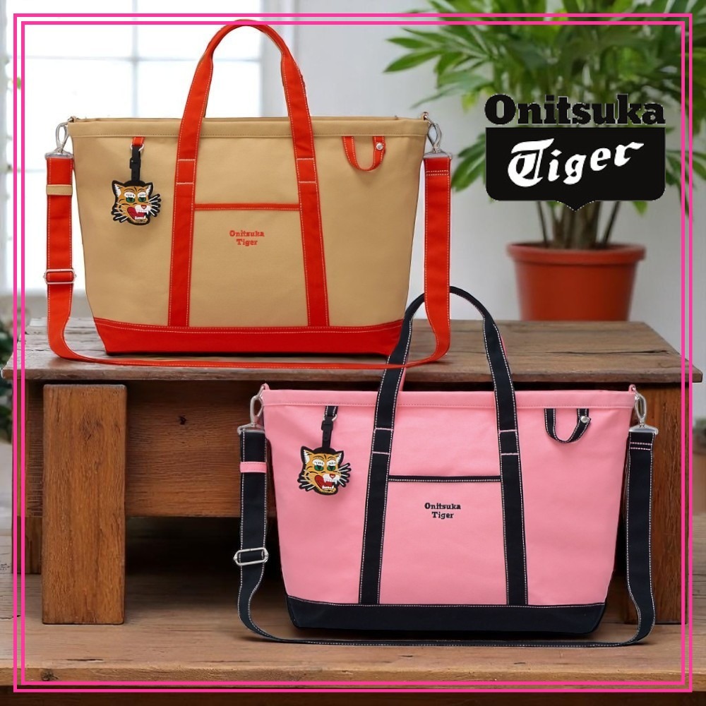 大人気 Onitsuka Tiger CANVAS TOTE BAG ロゴ刺繍がアクセントに