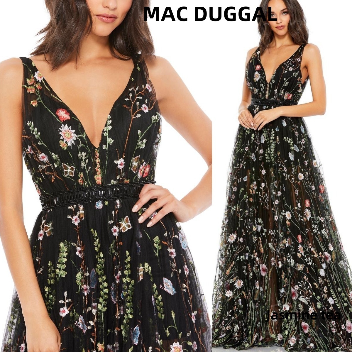 ★セール♪★MAC DUGGAL 刺繍入りクレープイブニングドレス★