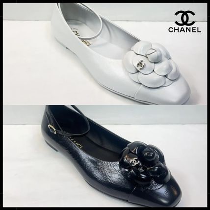 CHANEL ブラック フラットシューズ フラワーモチーフ サイズ38