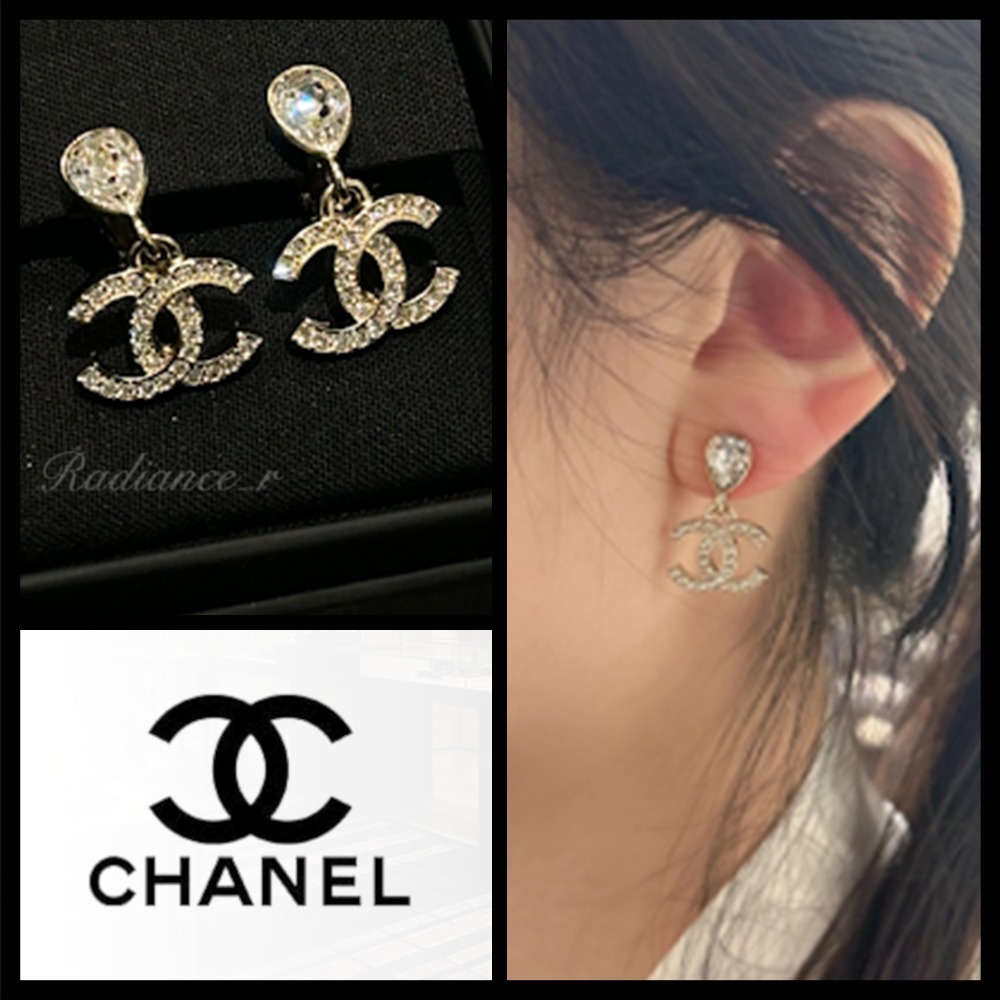 【キラッと☆可愛い一粒の雫】CHANEL クリスタル×CCロゴ ピアス