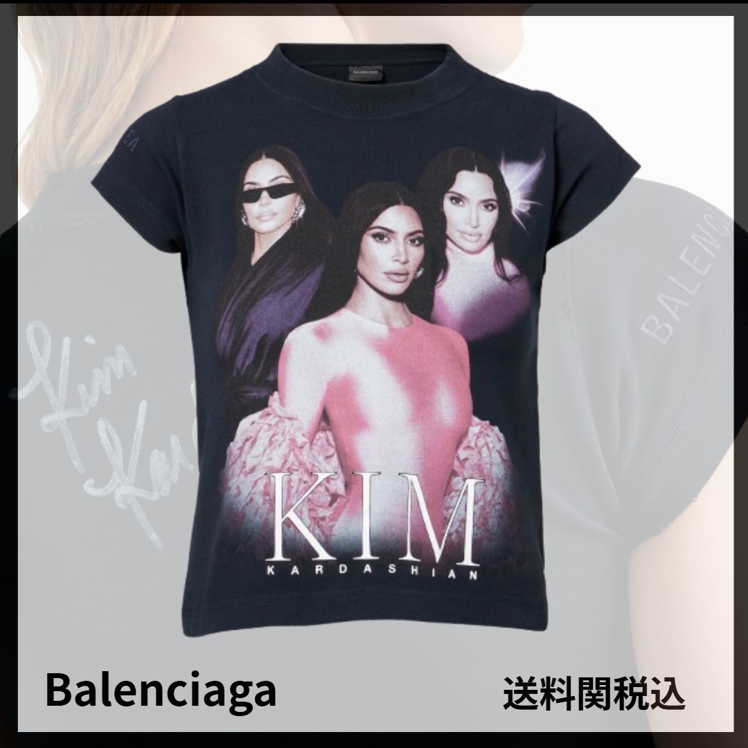 送料関税込み★Balenciaga★プリントコットン混紡Tシャツ