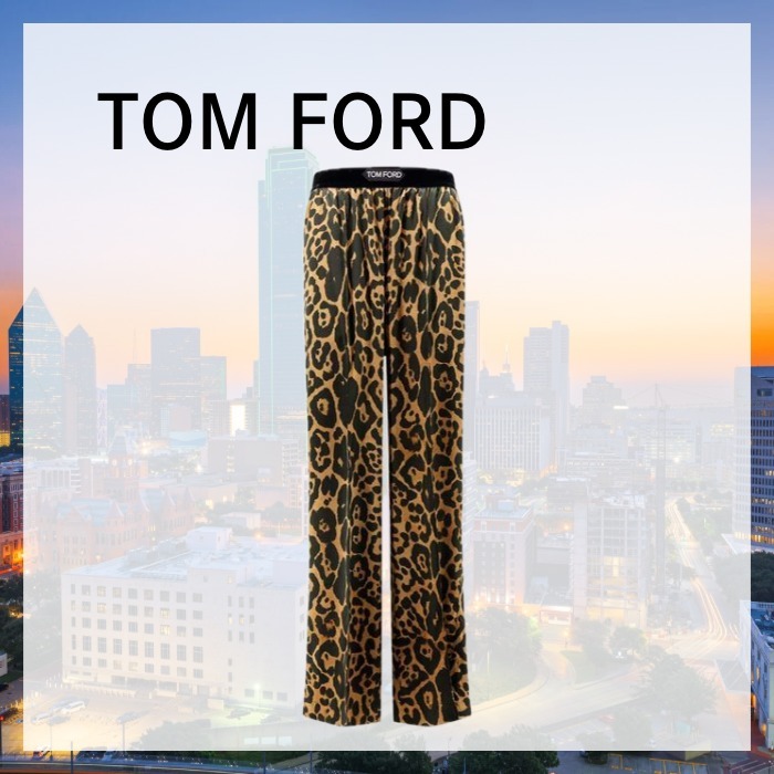 パンツ TOM FORD Stretch silk trouser with animalier print Marrone