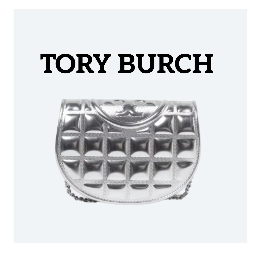 【TORY BURCH】 メタリック スクエア キルト チェーンウォレット