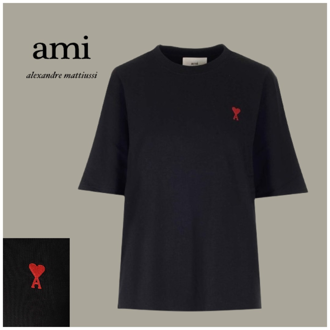 AMI PARIS ロゴ エンブロイダリー クルーネック Tシャツ 黒