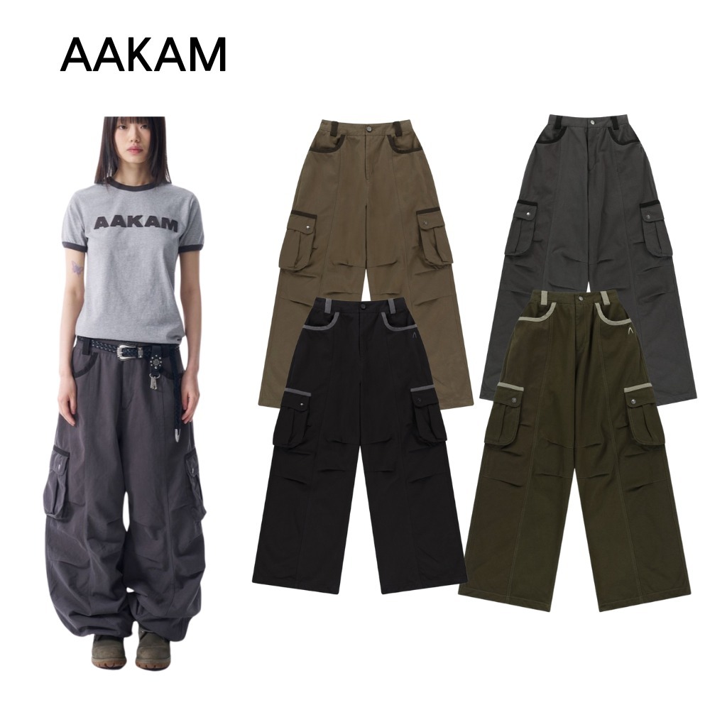 ★AAKAM★ Knee Pin-tuck Contrast Cargo Pants