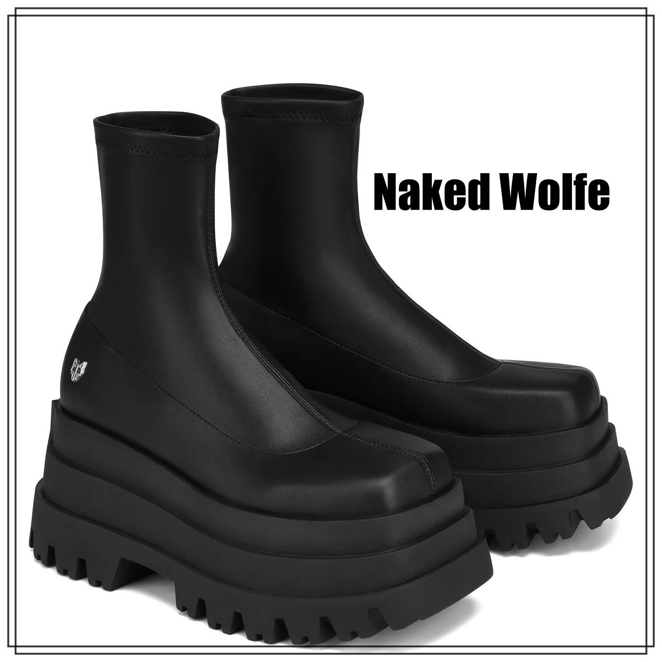 Naked Wolfe ロゴ入りブラック ショートブーツ 関税送料込み