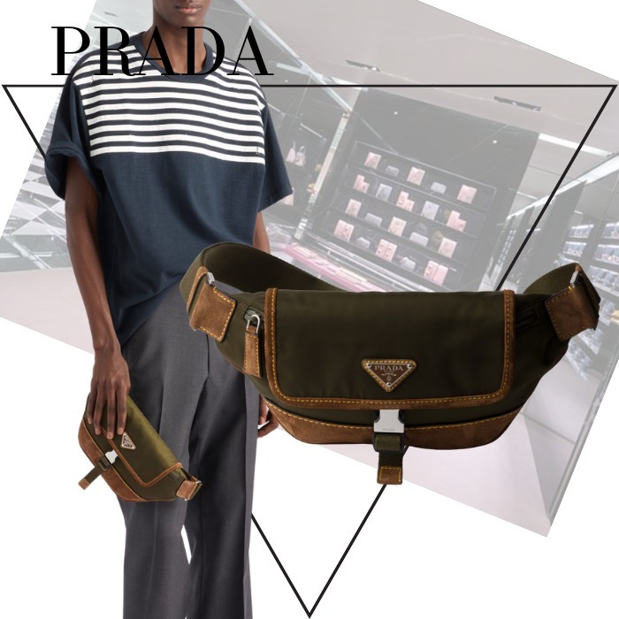 【PRADA】リ ナイロン スエードベルトバッグ グリーン