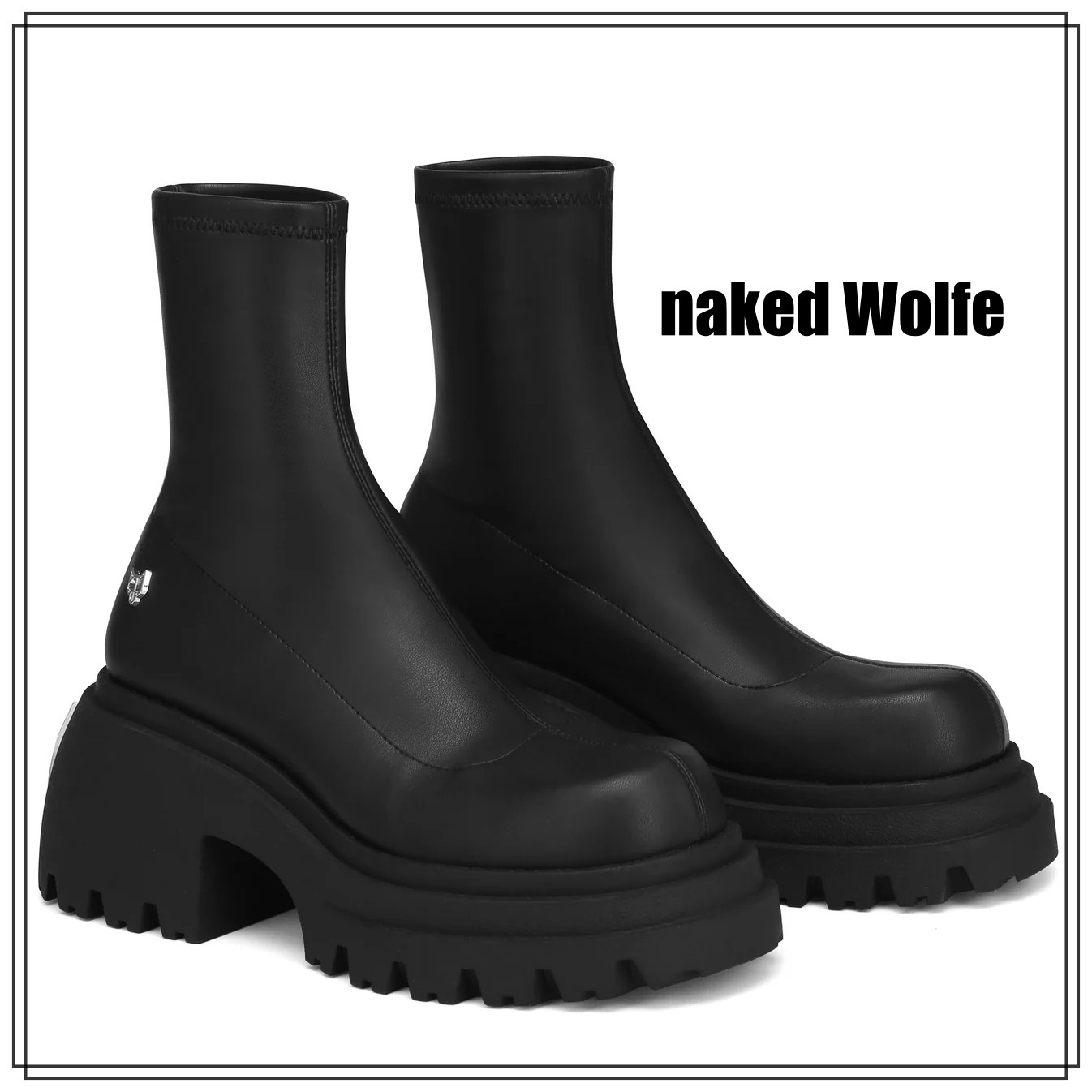 Naked Wolfe ブラックロゴ入りショートブーツ 関税送料込み