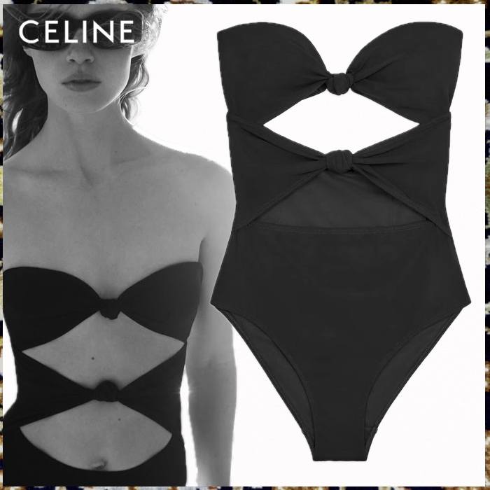 CELINE 25夏《フロントリボン スイムスーツ》ブラック 直営店
