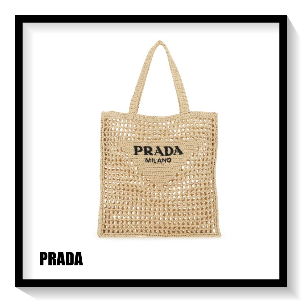 ★PRADA★ ロゴ刺繍トートかごバッグ ♪ベージュ♪