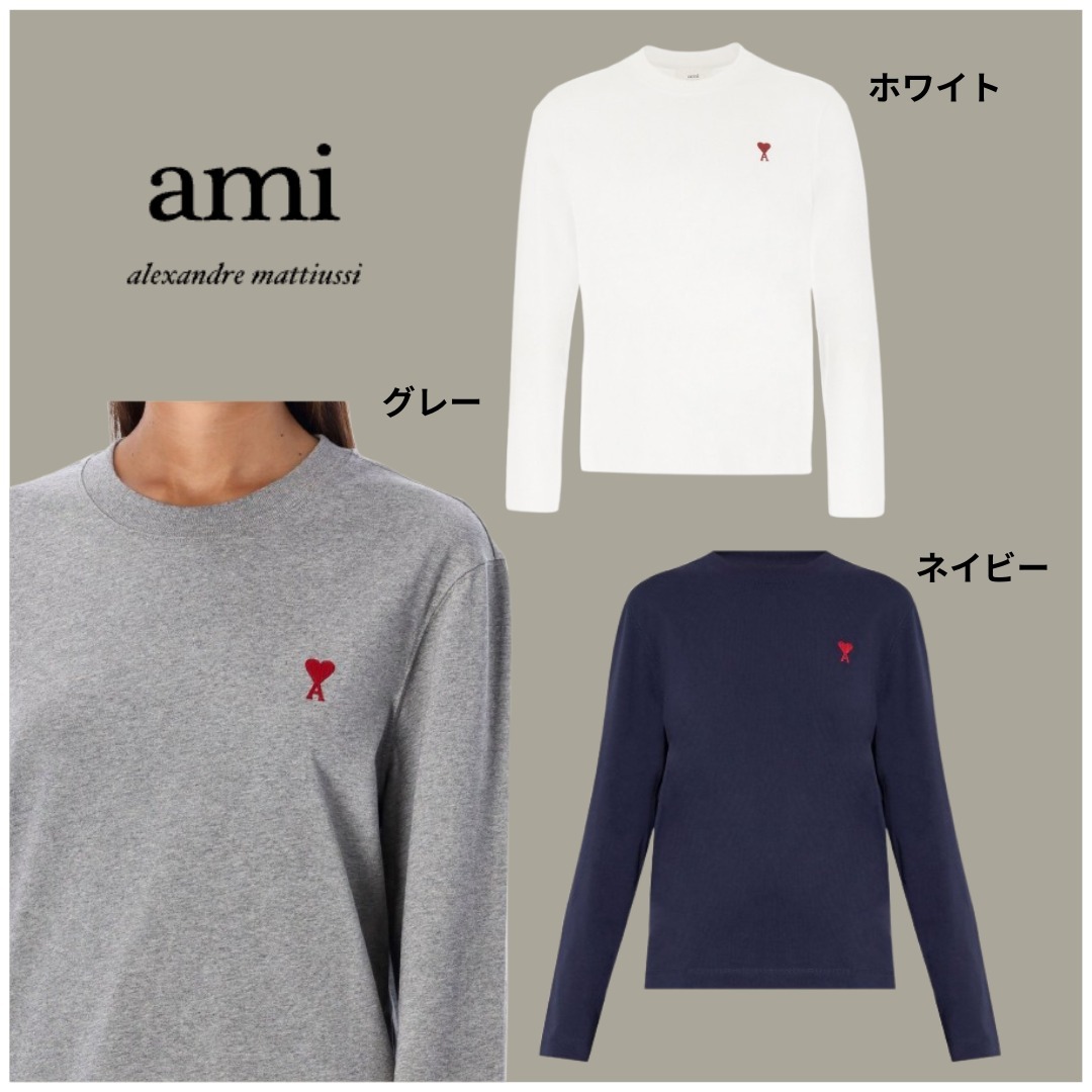 AMI PARIS ロゴ刺繍長袖Tシャツ