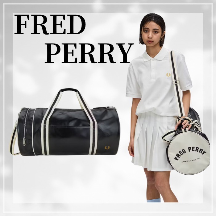 FRED PERRY☆ Classic Large Barrel Bag BLACK / ECRU