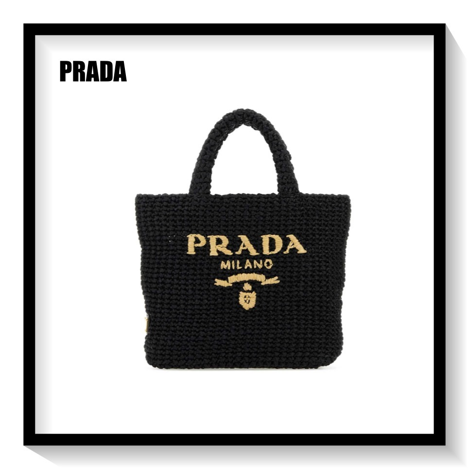★PRADA★ ロゴ刺繍 オープントップかごバッグ ♪ブラック♪