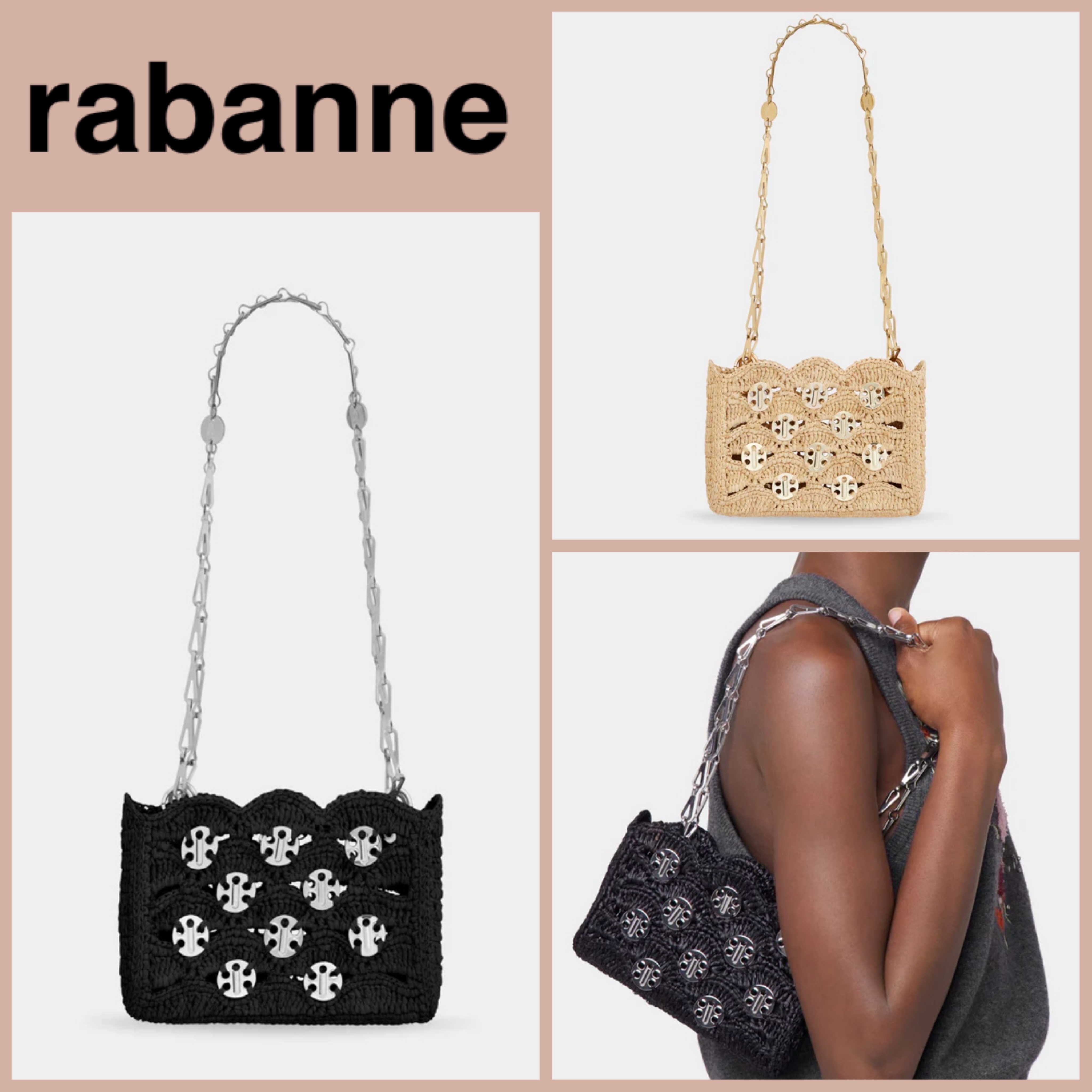 公式完売【Rabanne】1969 NANO BAG IN RAFFIA★残り僅か