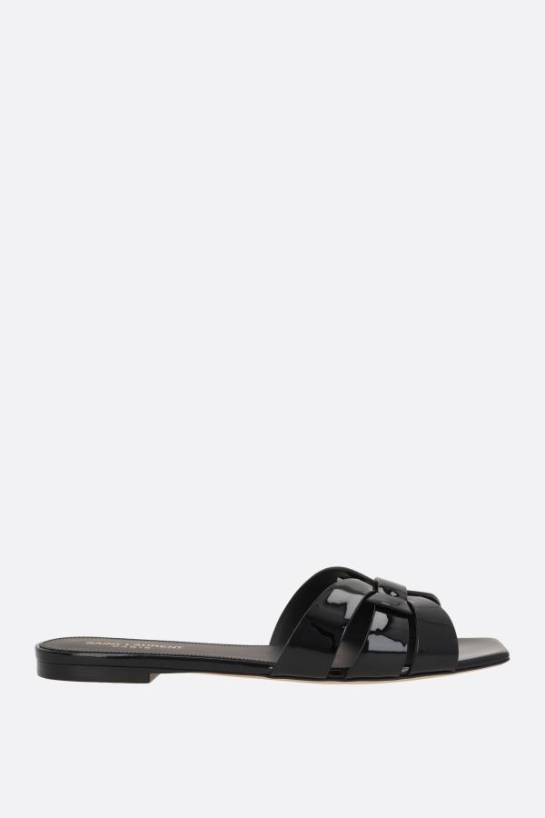 サンダル・ミュール SAINT LAURENT TRIBUTE SLIDE SANDALS IN PATENT LEATHER