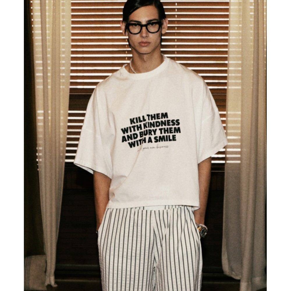 ★BADBLOOD★ Kill Them Overfit Crop T-Shirt White