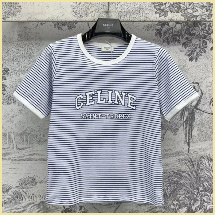 CELINE 25夏《70's Tシャツ》ストライプ ホワイト/ブルー 直営店