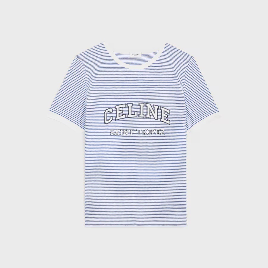 CELINE 25夏《70's Tシャツ》ストライプ ホワイト/ブルー 直営店