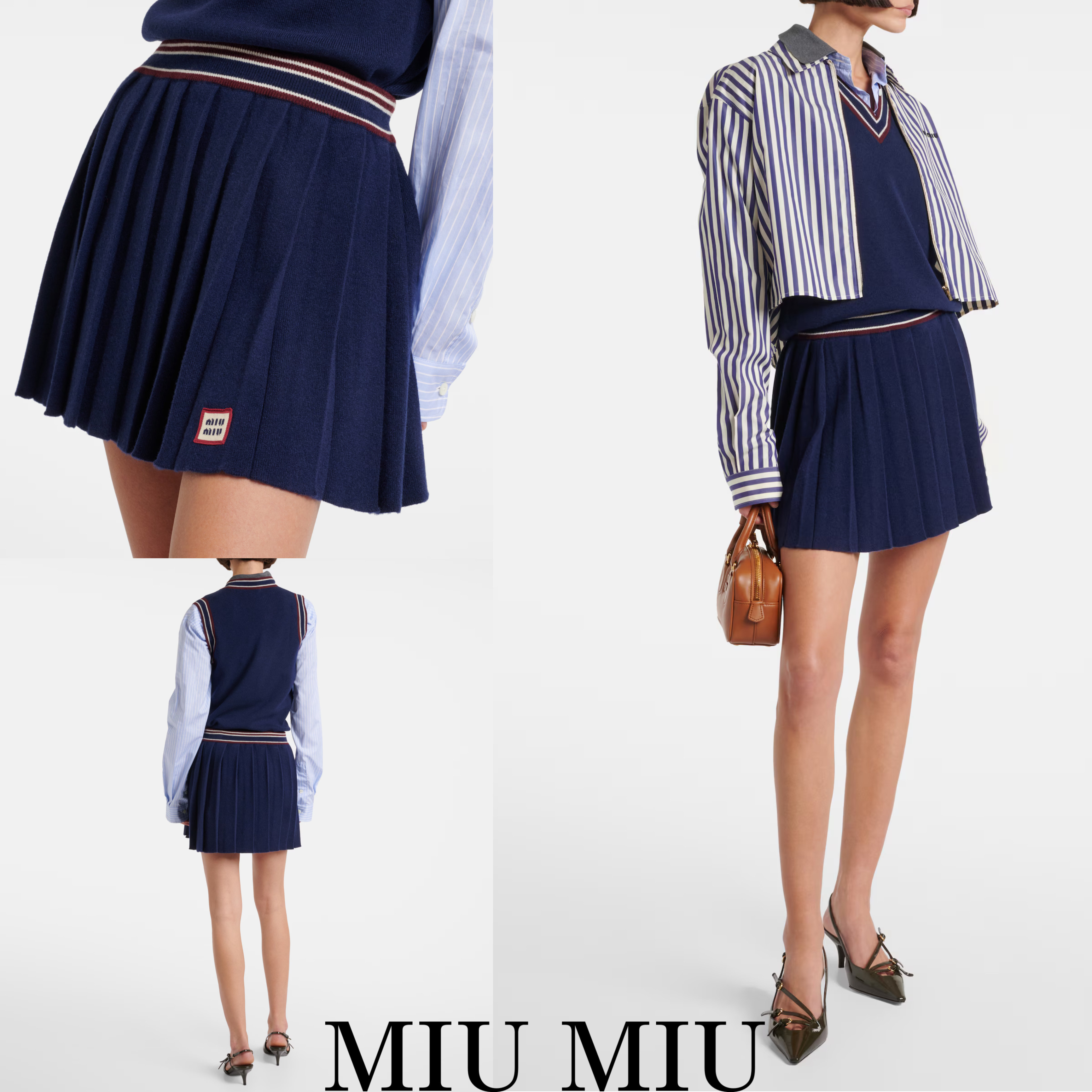 *MIUMIU* ウールカシミア ミニスカート プリーツ ネイビー