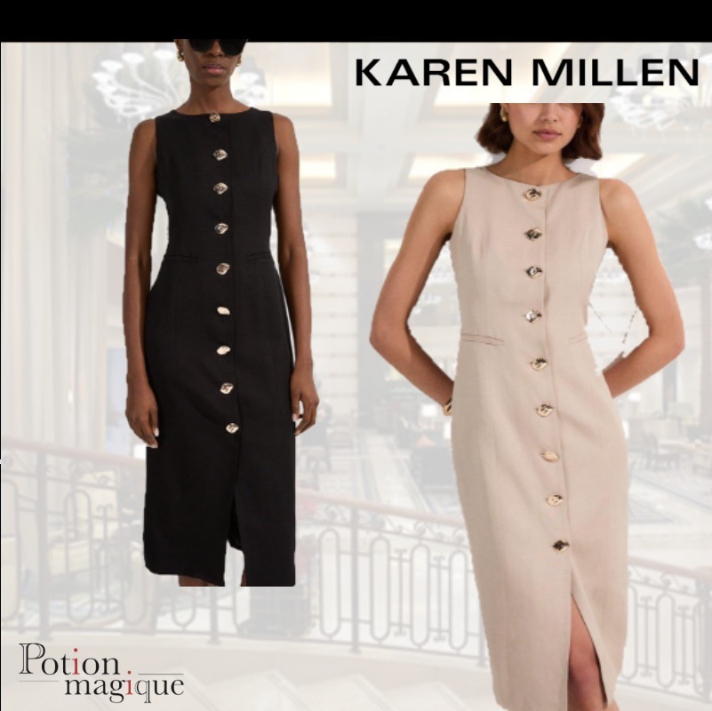 ★Karen Millen★プチステートメントボタンペンシルミディドレス