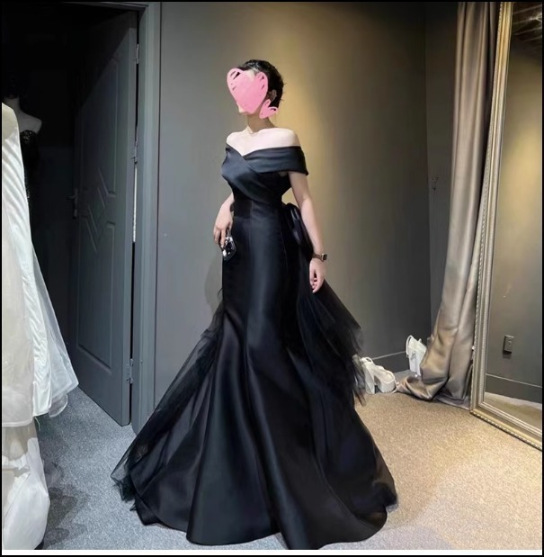 黒 オフショルダー ロングドレス フォーマル マーメイドタイプ