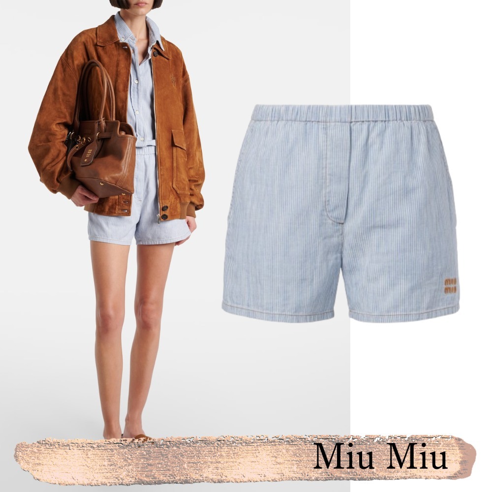 Miu Miu☆関税込☆ロゴストライプコットンショートパンツ