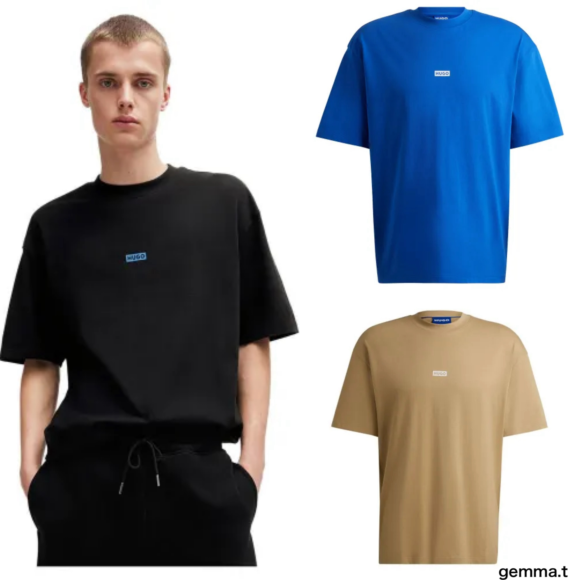 HUGOBOSS ボス 半袖コットンTシャツ ブラック ブルー ベージュ