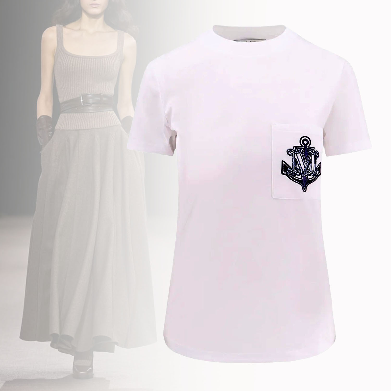 ◆Max Mara◆アカシア ロゴ 装飾 クルーネック Tシャツ