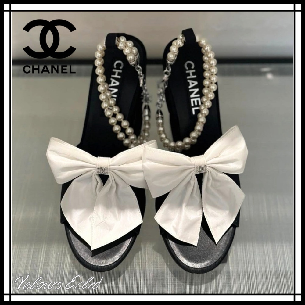 25SS 美足魅せ【CHANEL】リボン＆パール サンダル
