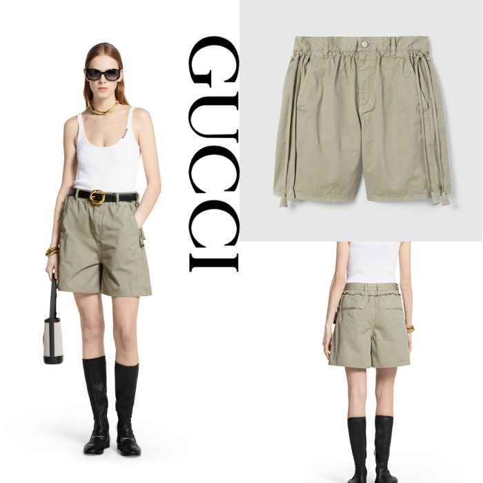日本未入荷【GUCCI】リボン付き コットン ツイル ショートパンツ