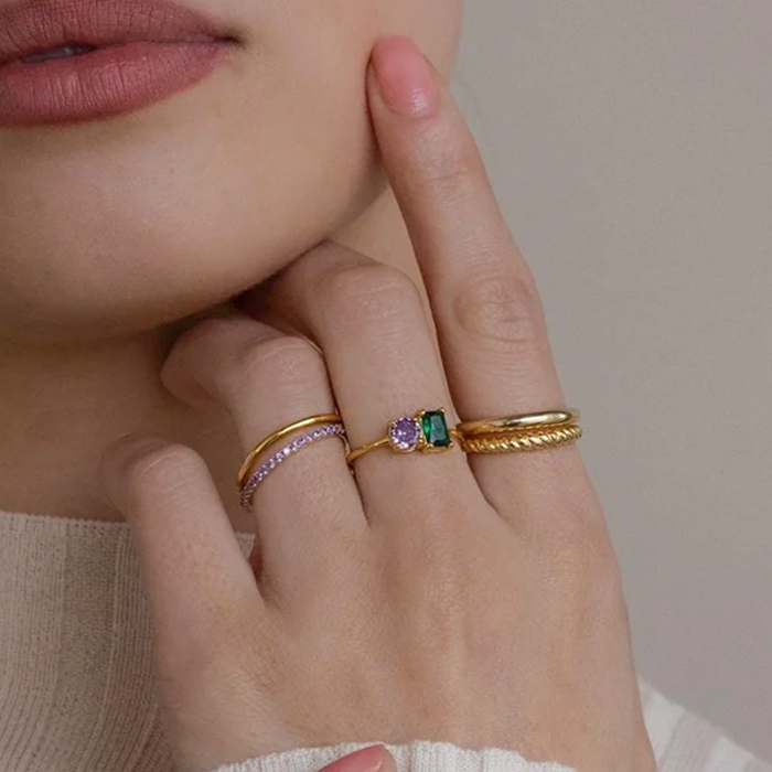 《CaitlynMinimalist》エメラルド型 誕生石リング 金 銀 RG