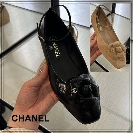 CHANEL カメリア付フラットシューズ 黒 CHANEL シャネル カメリア フラットシューズ パンプス
