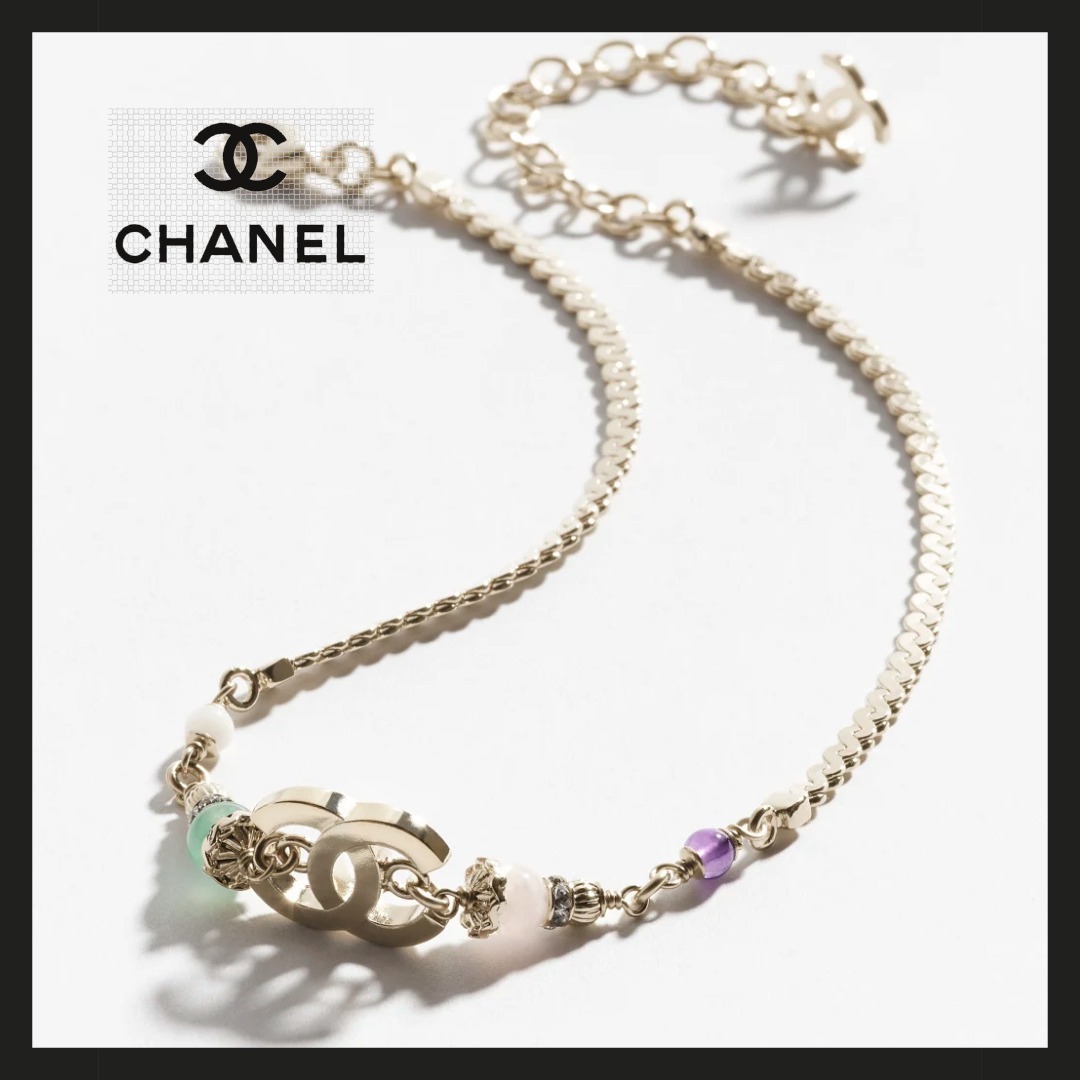 25A【天然石×CCロゴ】CHANEL チョーカー ネックレス