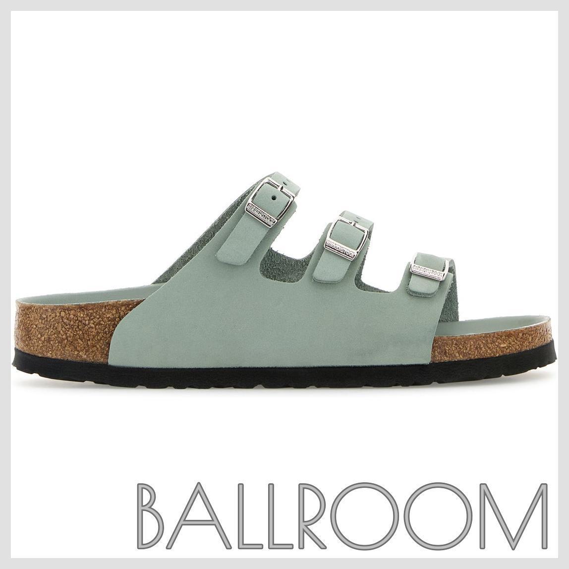 スリッポン BIRKENSTOCK MINT GREEN LEATHER FLORIDA SLIPPERS