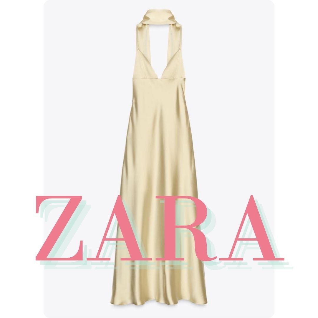 ZARA サテンロングワンピース、フォワード付き 8033/331