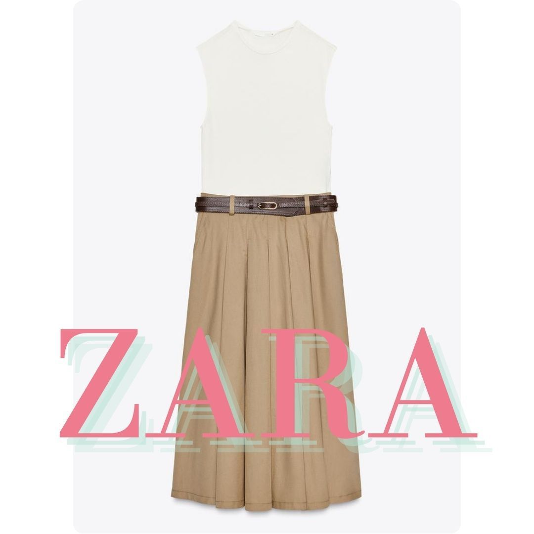 ZARA コンビ素材ベルト付きワンピース 0387/080