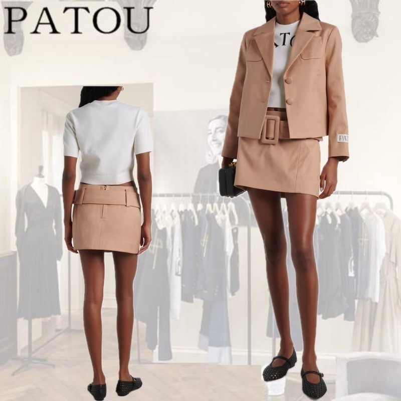 【PATOU】ベルト付きコットンツイル ミニスカート